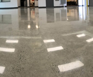 A wide, empty industrial room with polished concrete or epoxy flooring Connecticut reflecting overhead lights and windows. The space has white walls, some doors, and large open areas. A wide, empty industrial room with polished concrete or epoxy flooring Connecticut reflecting overhead lights and windows. The space has white walls, some doors, and large open areas.