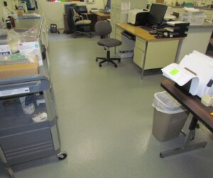 A laboratory or office space with desks, chairs, filing cabinets, and a cart with supplies features organized and well-lit surroundings, complemented by anti-slip epoxy floor for added safety and durability. A laboratory or office space with desks, chairs, filing cabinets, and a cart with supplies features organized and well-lit surroundings, complemented by anti-slip epoxy floor for added safety and durability.